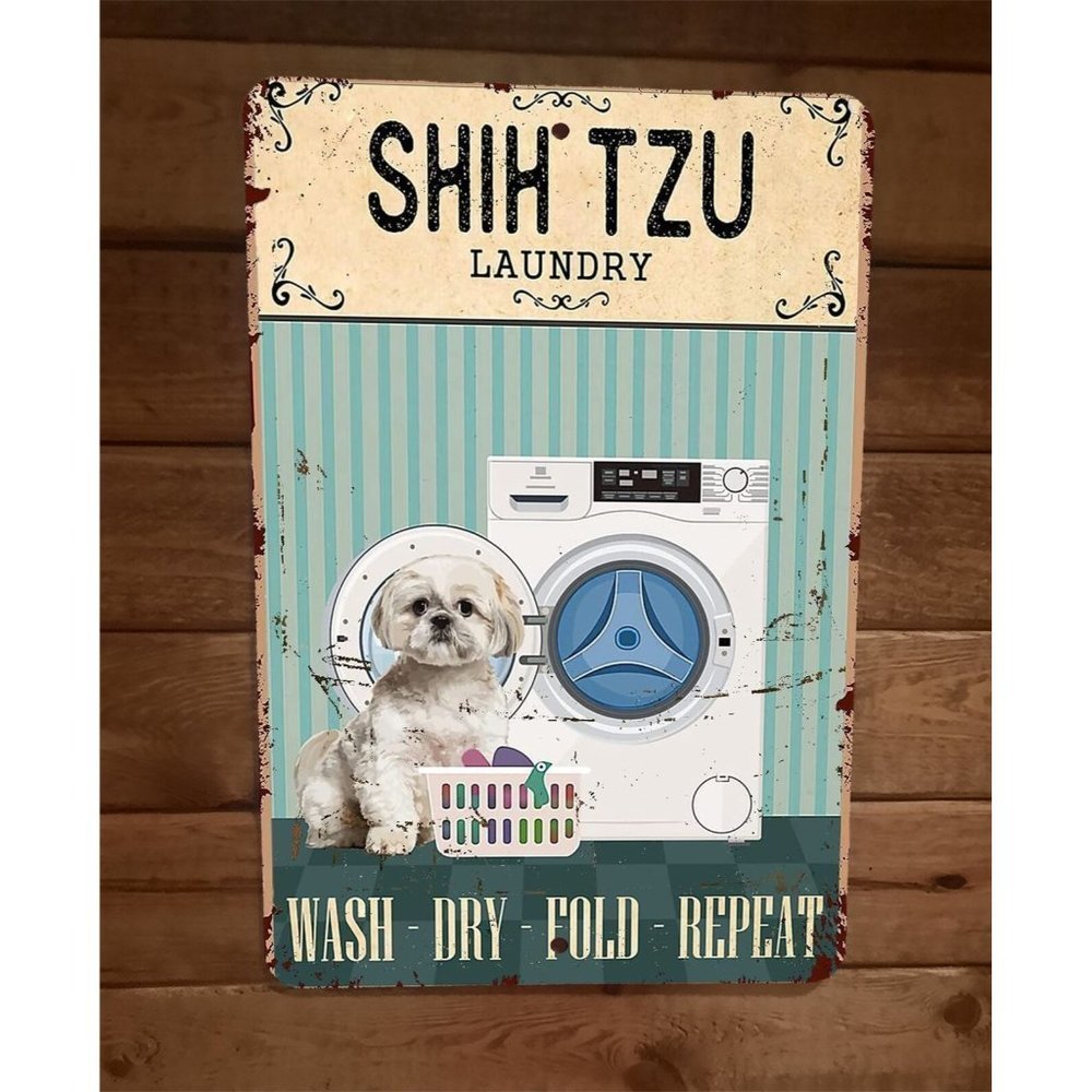 Shih Tzu Dog Laundry‎ 8x12 Metal Wall Sign Animal Poster